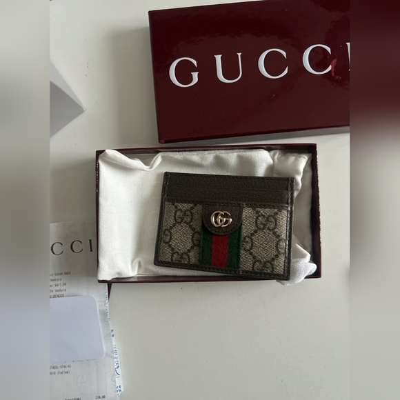 Gucci Accessories - Gucci Ophidia Beige and Dark Brown Card Case